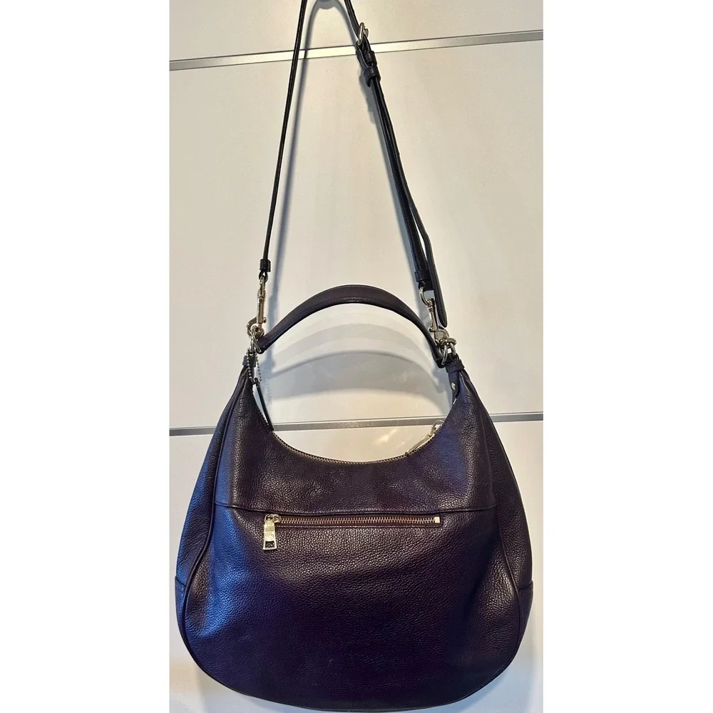 Coach F38259 Harley Large Purple Pebbled Leather Hobo Crossbody Bag Adjustable